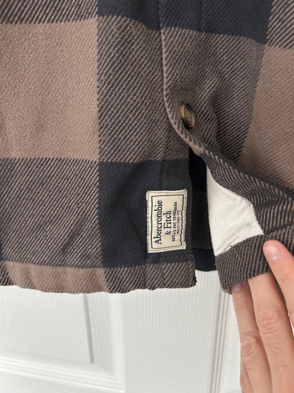 Abercrombie Fitch Shirt Jacket Mens Large Brown Black Plaid Heavyweight Shacket - Picture 4 of 9